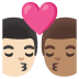 👨🏻‍❤️‍💋‍👨🏽 kiss: man, man, light skin tone, medium skin tone display on Google